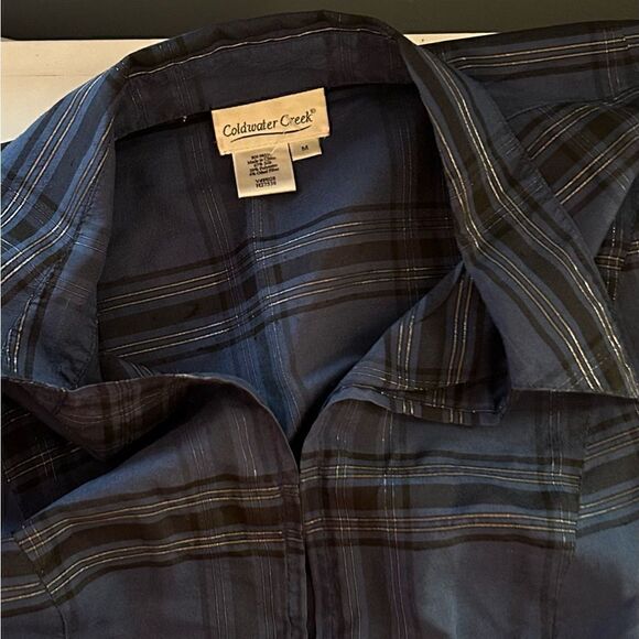 Coldwater Creek Blue Silk Blend Zipper Top Size Medium - Picture 3 of 6